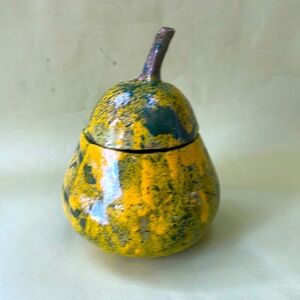 Yellow and Green Ceramic Pear Container